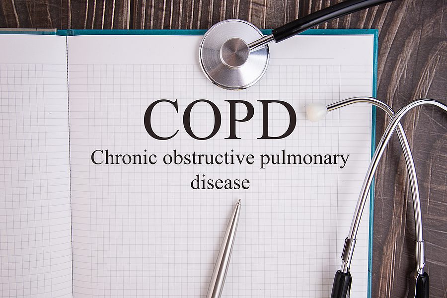 COPD written on book with stethoscope