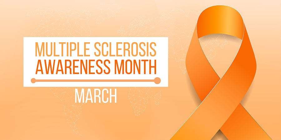 Multiple sclerosis awareness month concept - Banner template with orange ribbon awareness and text.